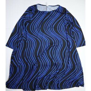 WOMEN'S BLACK & BLUE SWIRL STRETCH KNIT DRESS - POCKETS - HONEY & LACE - SIZE XL